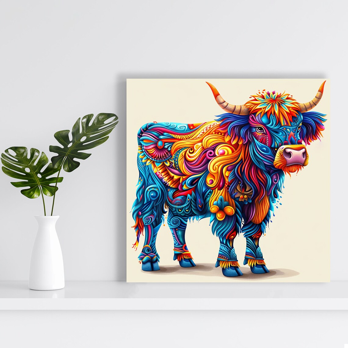 Highland Cow Dreamscape, Whimsical Eclectic Art Print - Image 2