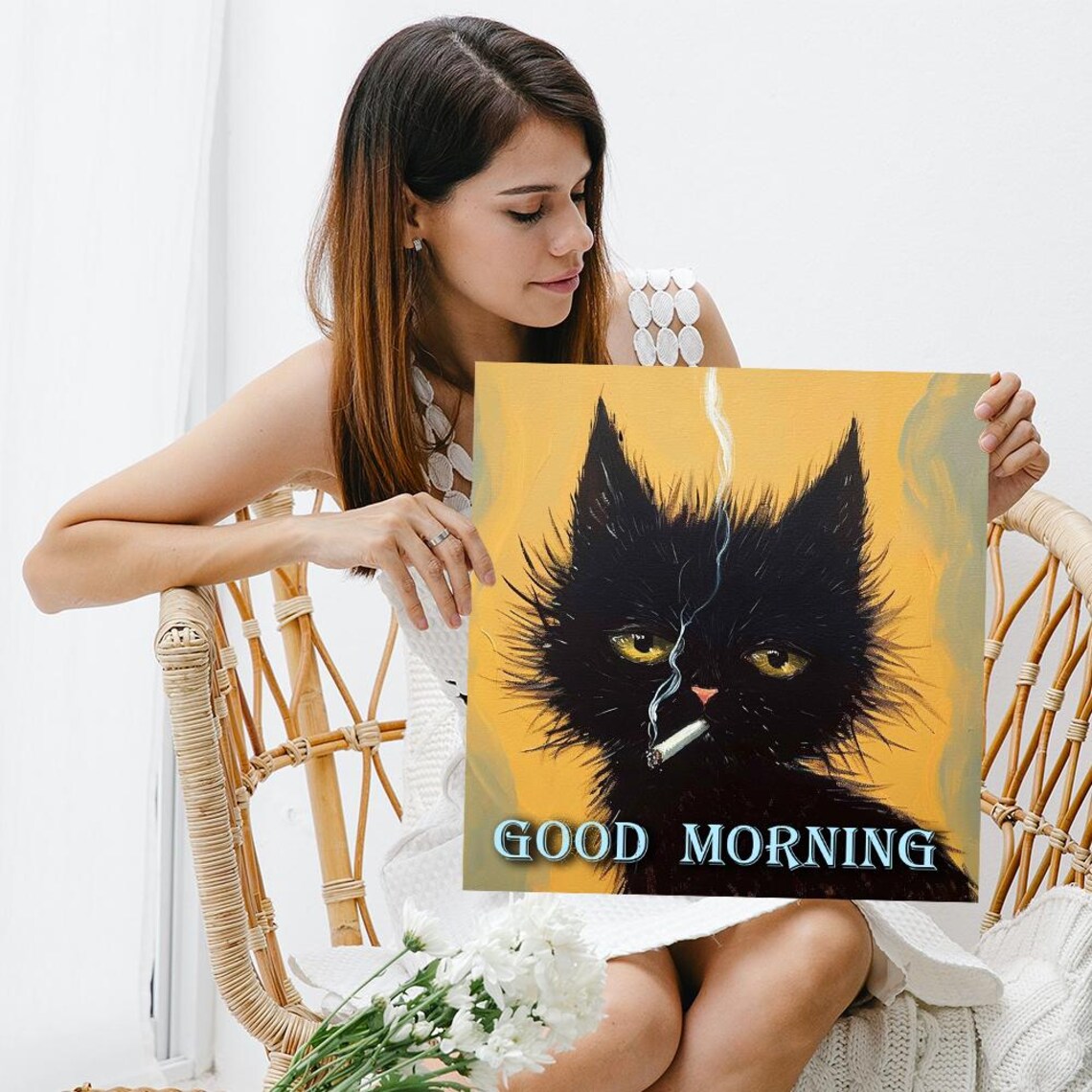 Rebel Kitty Morning Mischief, Whimsical Cat Art Print - Image 3