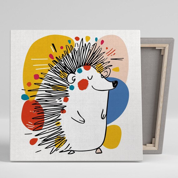 Colorful Hedgehog Burst Animal Art Print, Whimsical Decor