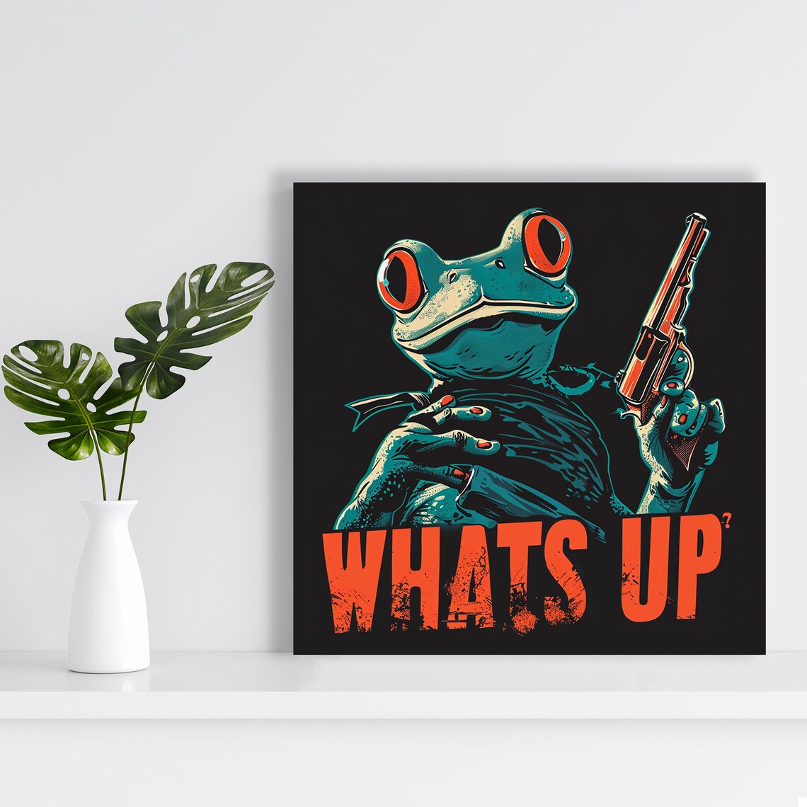 Frog Armed Amphibian Attitude, Whimsical Pop Art Print - Image 2