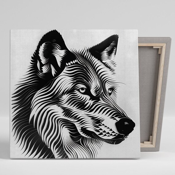 Black White Wolf Head Line Art Minimalist Contemporary Wall Poster