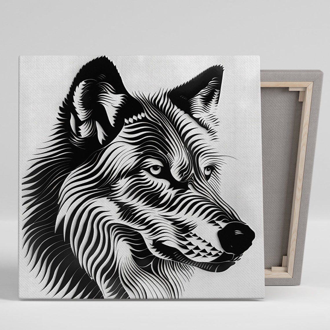 Black White Wolf Head Line Art Minimalist Contemporary Wall Poster