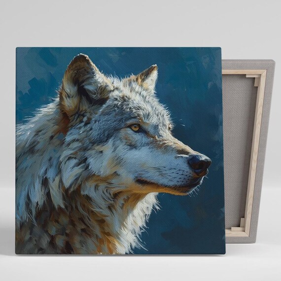 Arctic Wolf Profile Painterly Blue Toned Majestic Wildlife Portrait Poster