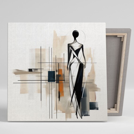 Fashion Illustration Woman In Flowing Gown Elegant Black White Art Poster
