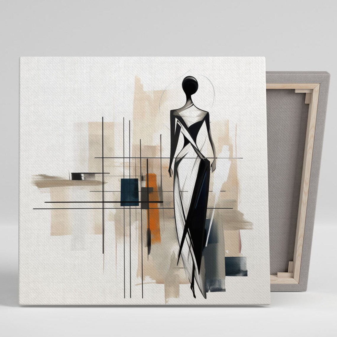 Fashion Illustration Woman In Flowing Gown Elegant Black White Art Poster