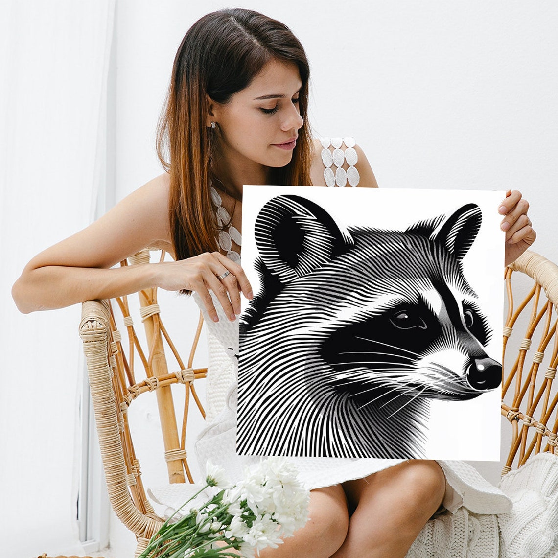 Raccoon Profile Minimalist Black White Line Art Modern Wall Art Poster - Image 3