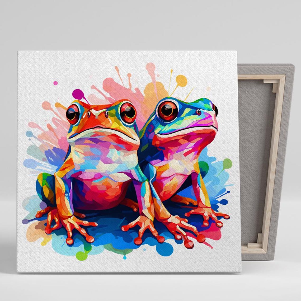 Colorful Tree Frog Duo Rainbow Pop Art Watercolor Splash Art Poster