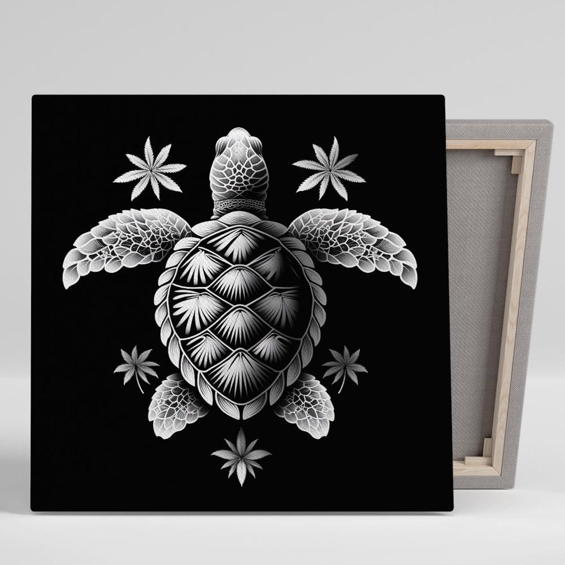 Sea Turtle Mandala Style White Line Art On Black Background Poster