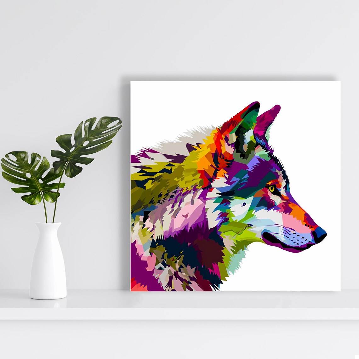 Kaleidoscopic Wolf Portrait Colorful Geometric Pop Art Wild Spirit Poster - Image 2