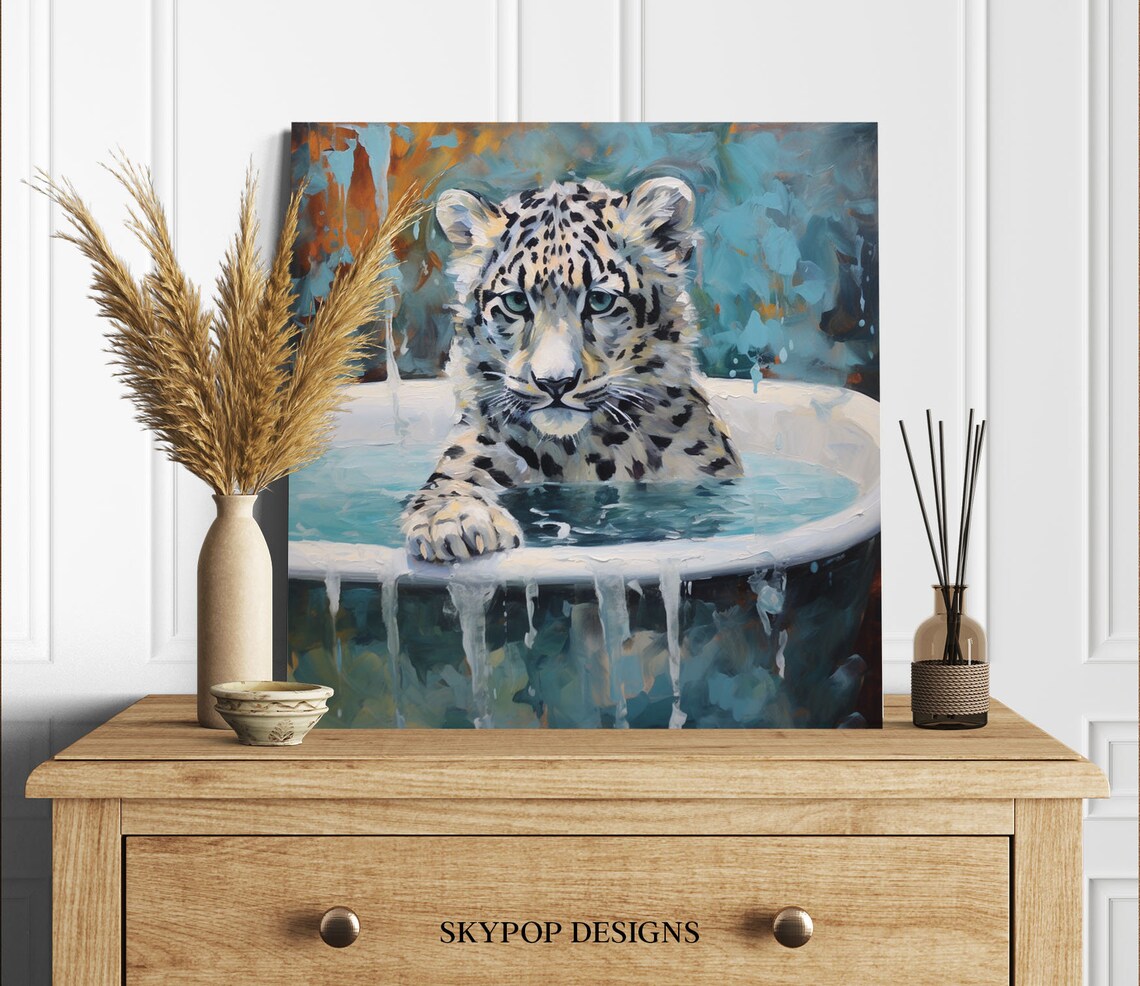 Snow Leopard in Bathtub, Bathroom Wall Art Print - Image 2