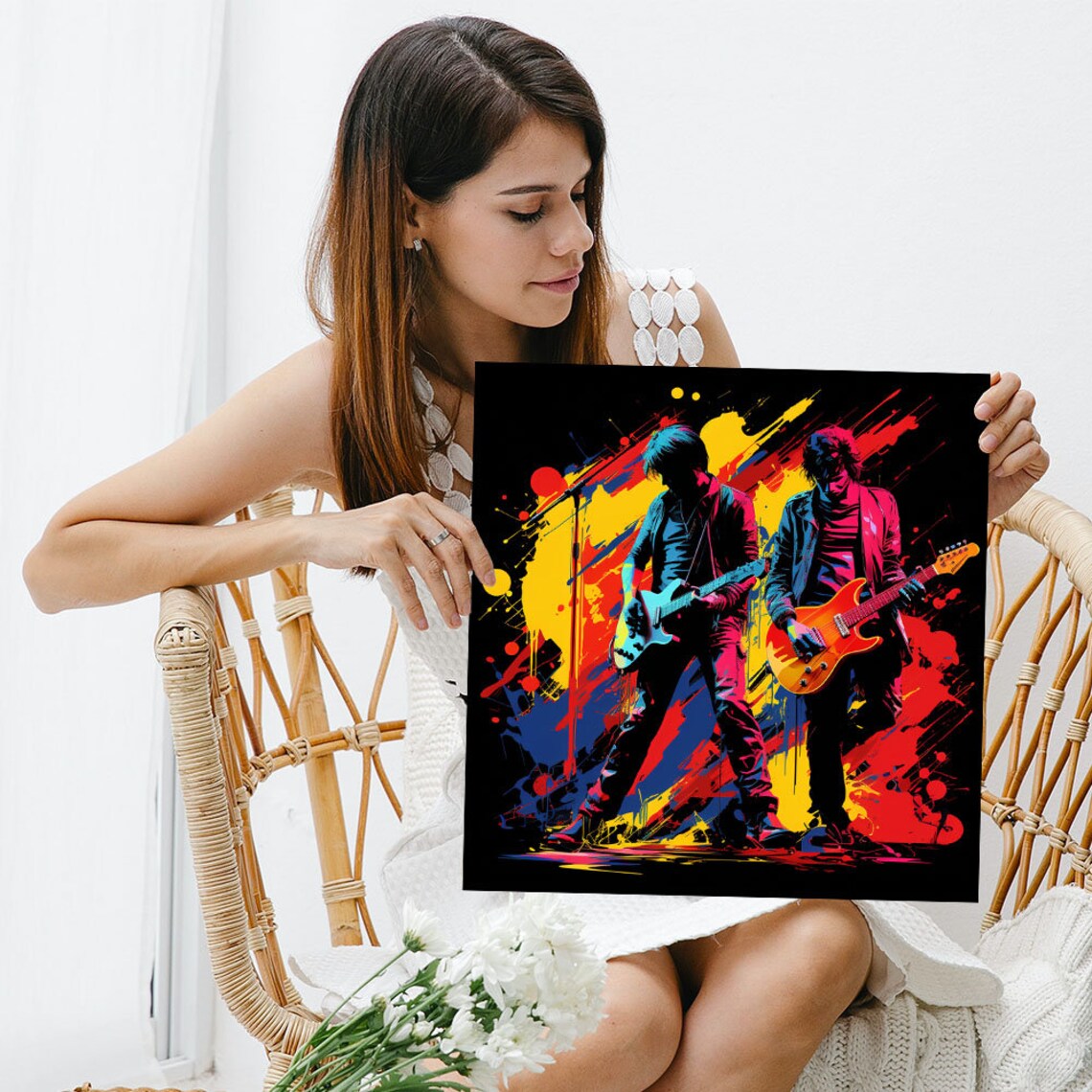 Rock Guitarists Live Concert Neon Paint Splash Stage Music Poster - Image 3