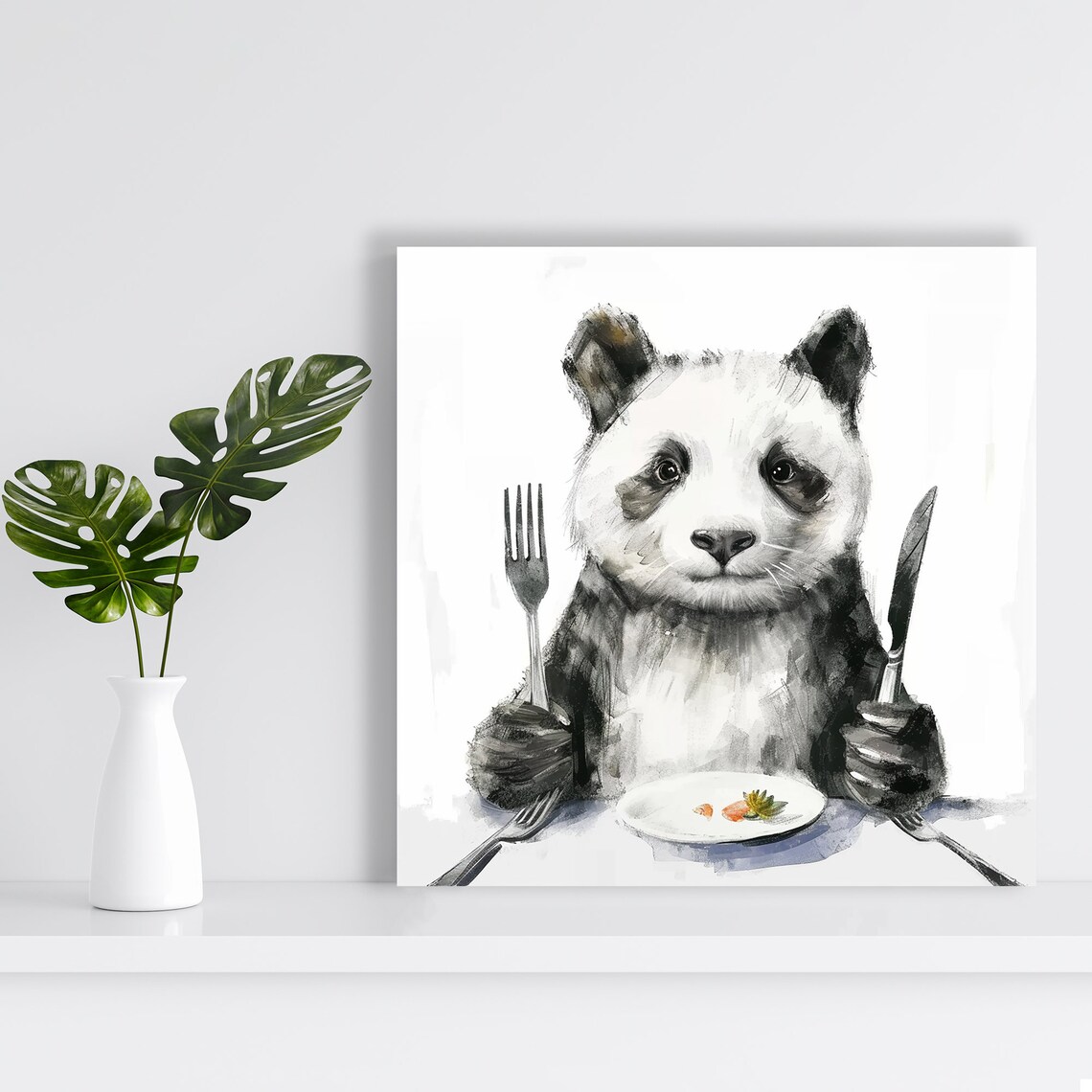 Hungry Pandas Dilemma, Whimsical Animal Art Print - Image 2