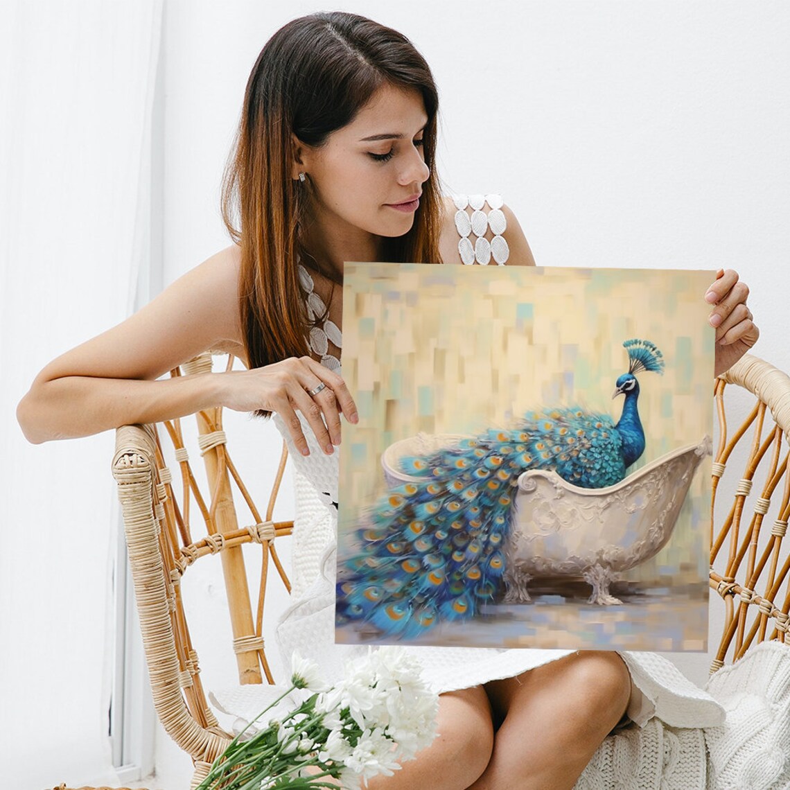 Regal Peacock Art Print, Whimsical Glam Decor - Image 3