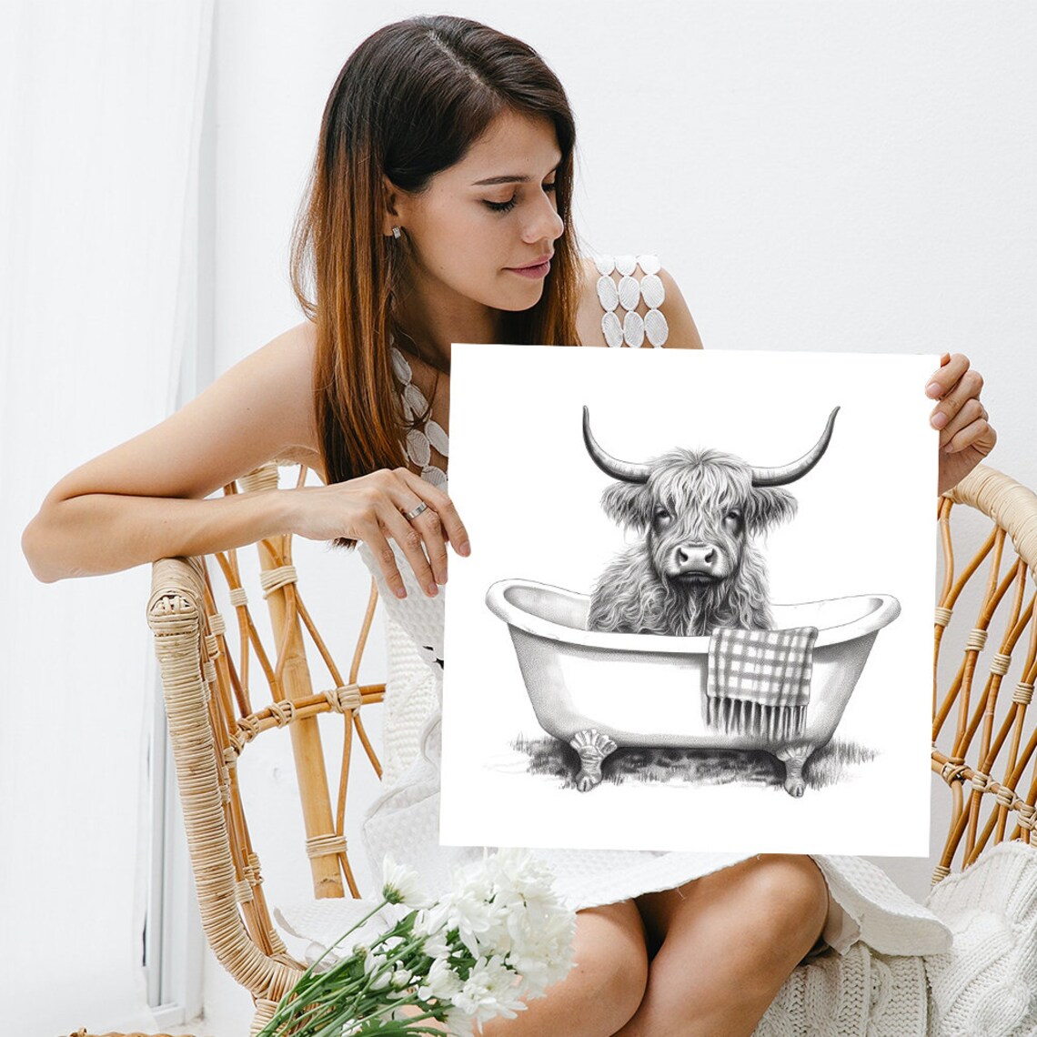 Highland Cow, Whimsical Rustic Wall Art Print - Image 3