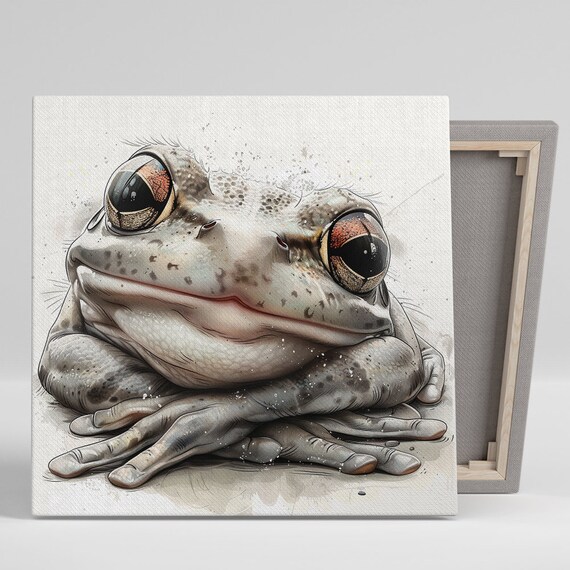 Frog Art Or Poster Animal Whimsical Decor Living Room Office Bedroom Childrens Room Grey White Orange Black Wall Art Frog Decor