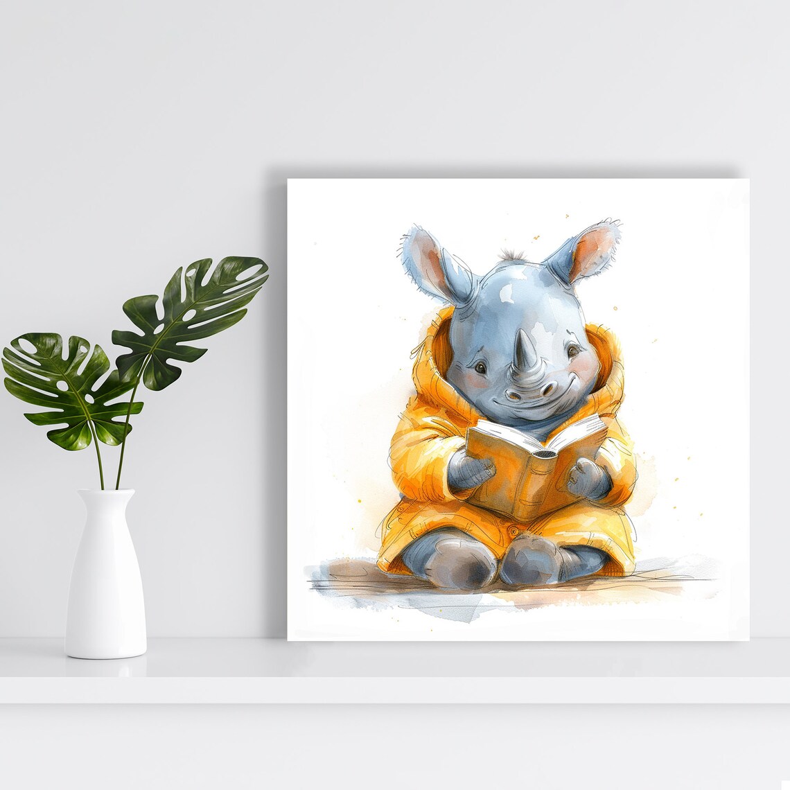 Rhino Bookworm Whimsical Scandinavian Art Print - Image 2