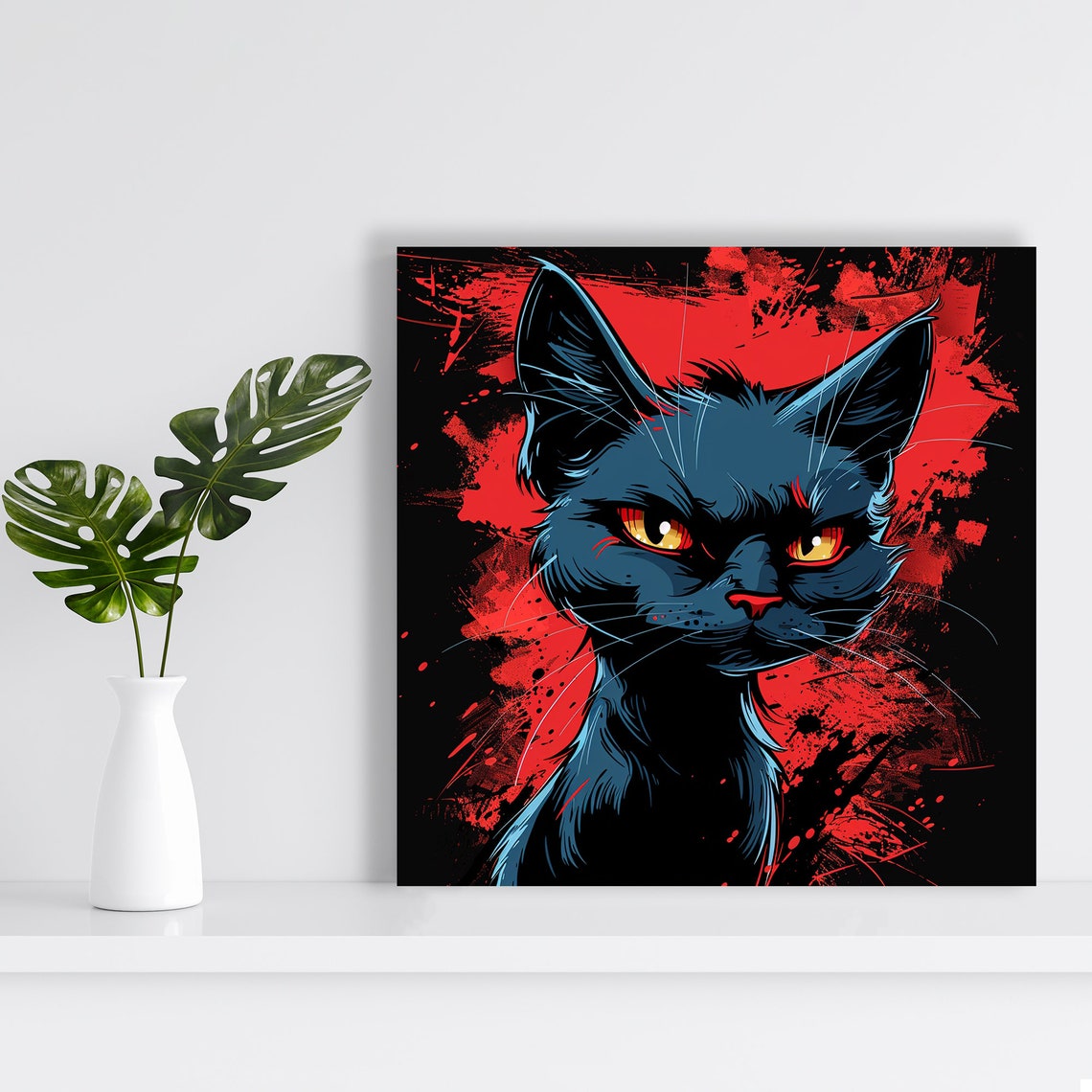 Fierce Feline Vigilante Art Or Poster Street Animal Art Living Room Bedroom Office Game Room Decor Red Blue Yellow Feline Decor - Image 2