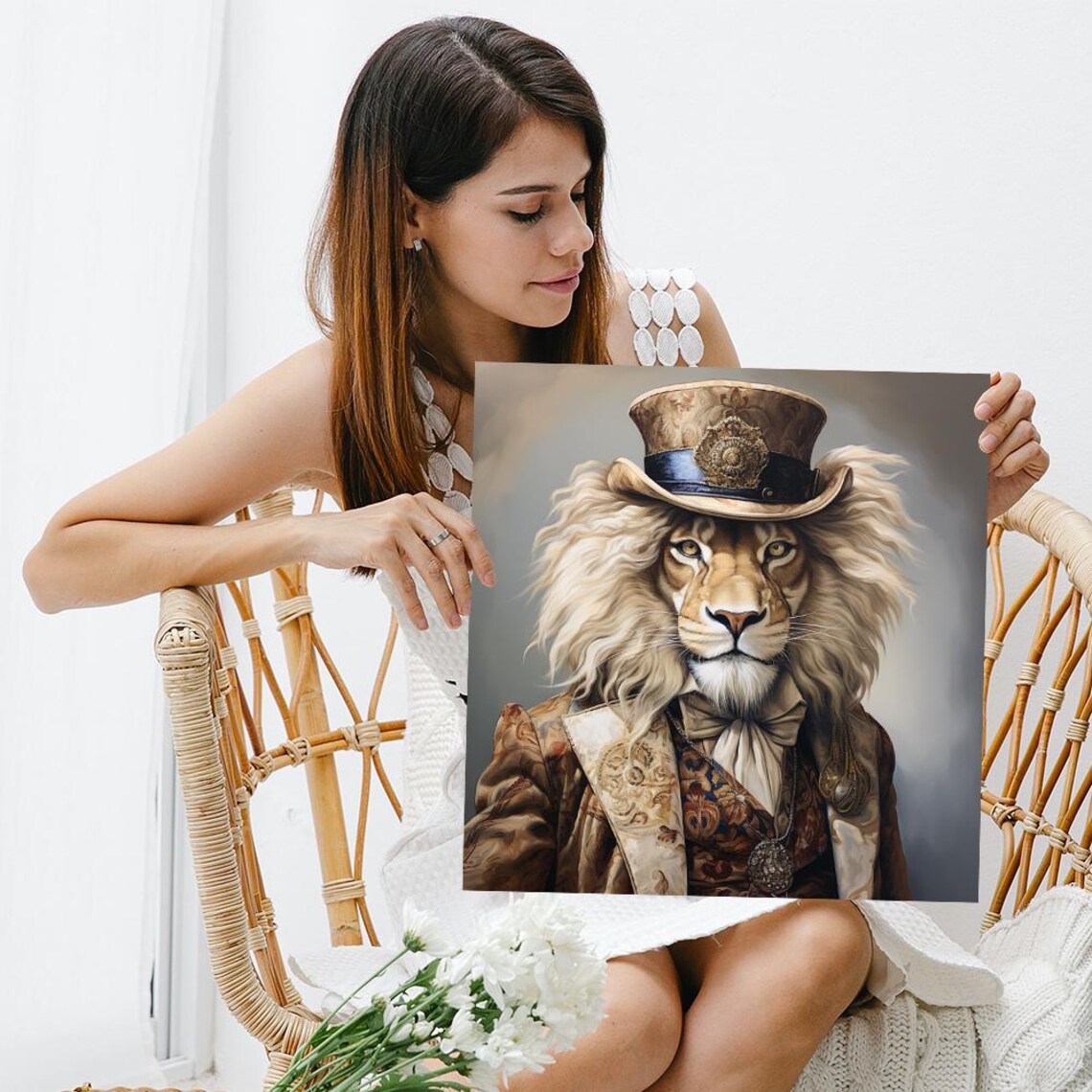Regal Lion Victorian Gentleman Top Hat Vintage Animal Portrait Poster - Image 3