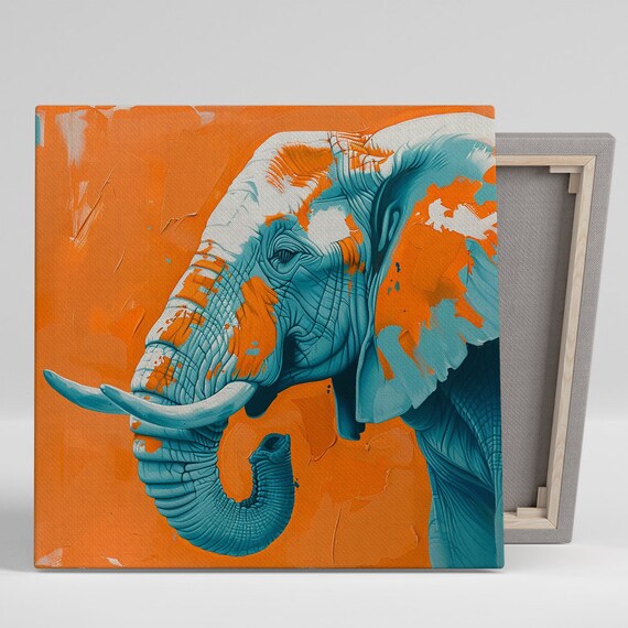 Teal Elephant Orange Splash Pop Art Portrait Vivid Color Poster