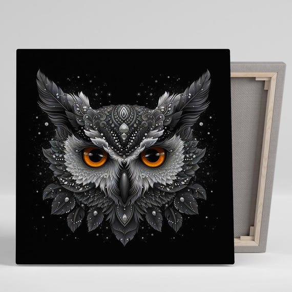 Owl Art Or Poster Cosmic Enchantment Gothic Decor Living Room Bedroom Office Game Room Wall Art Black Grey Orange Minimalist