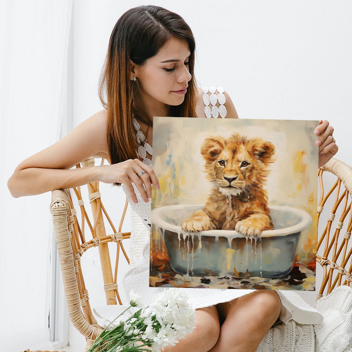 Lion In Bathtub Contemporary Bathroom Art Print - Image 5