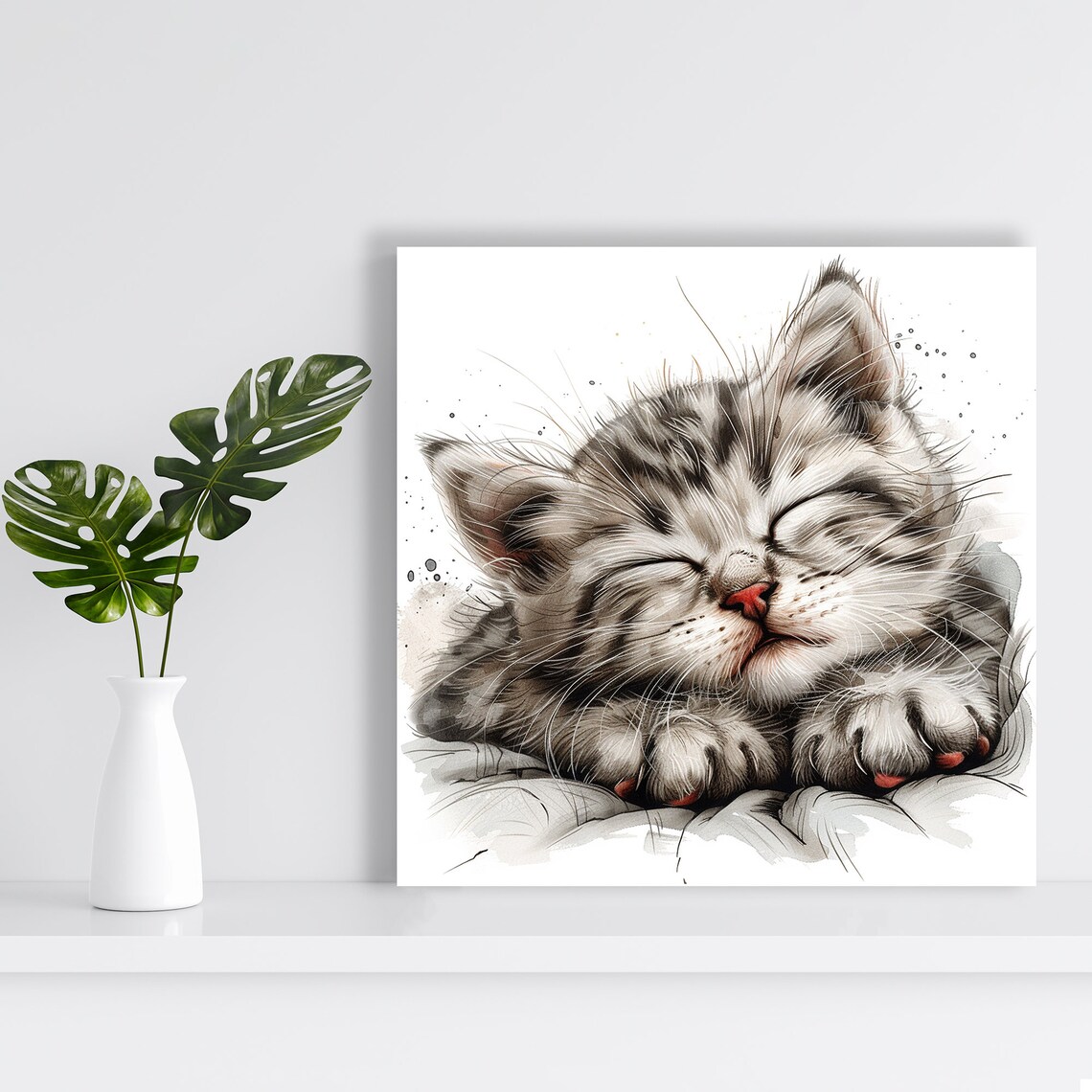 Cozy Kitten Slumber, Whimsical Minimalist Poster - Image 2