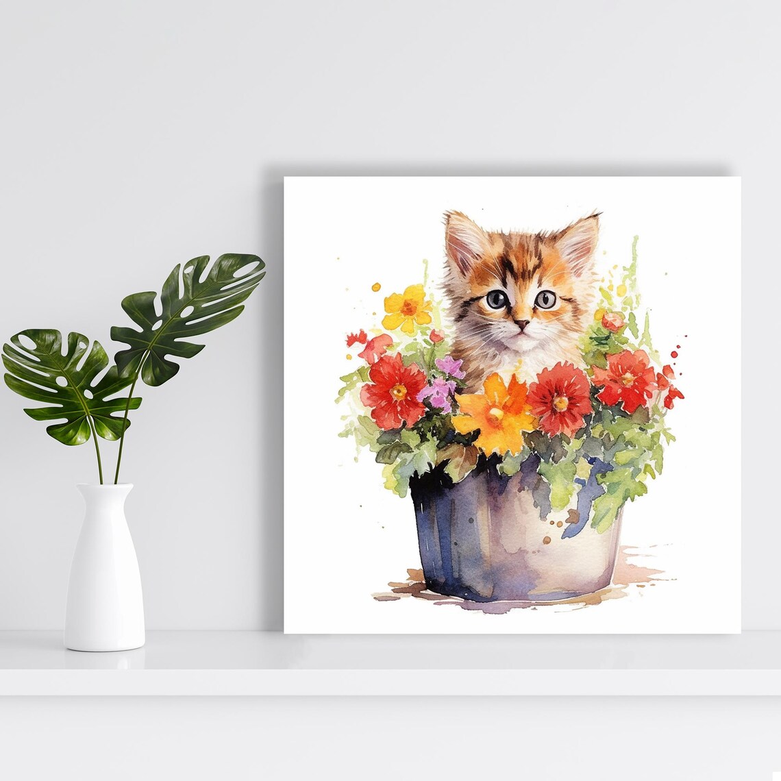 Blossoming Kitten Art Print, Whimsical Rustic Decor - Image 2