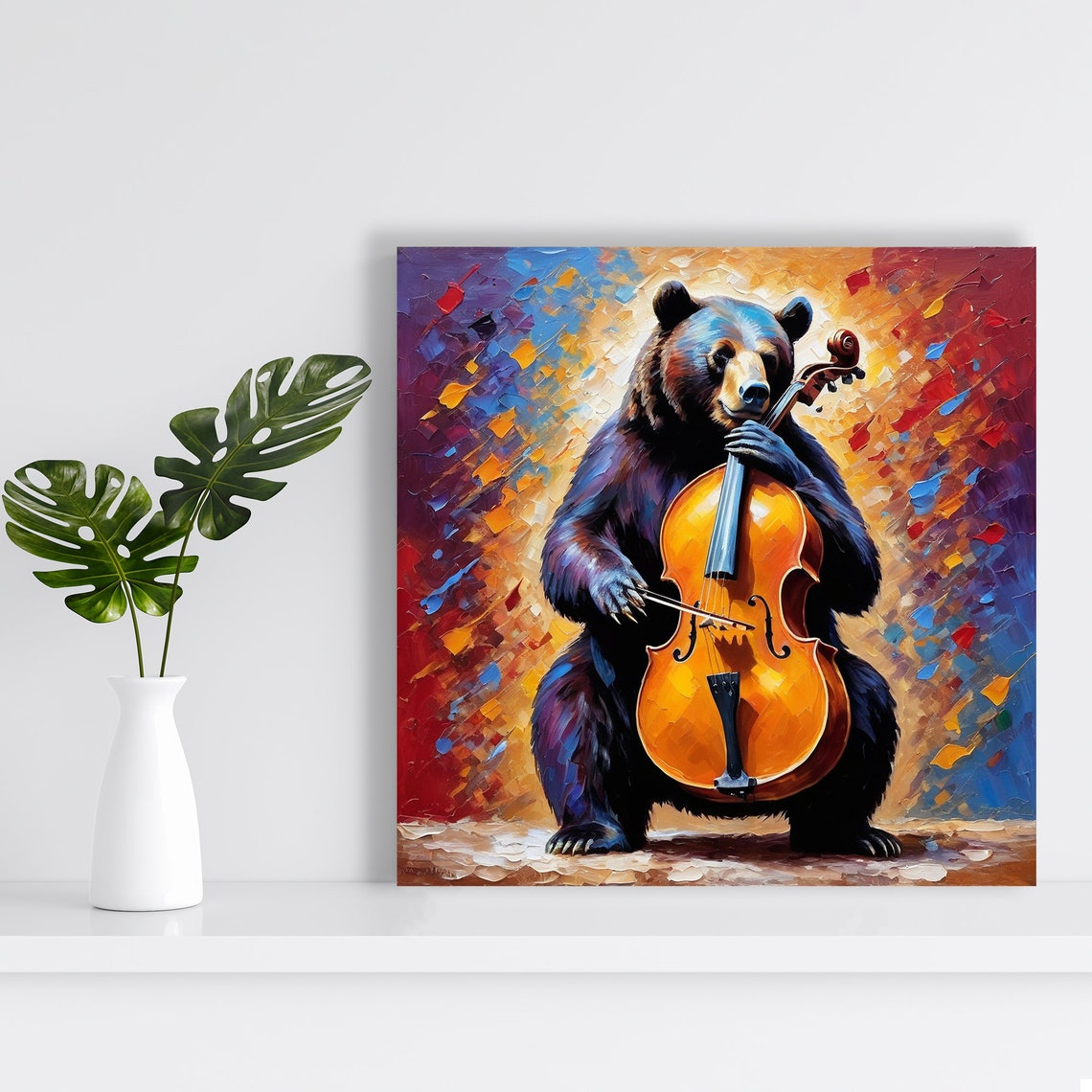 Bear Playing Cello Musical Symphony Colorful Impressionist Poster - Image 2