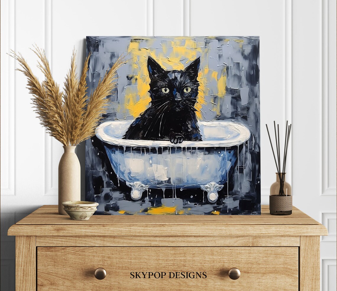 Black Cat In Bathtub Bathroom Wall Art Poster Print - Image 4