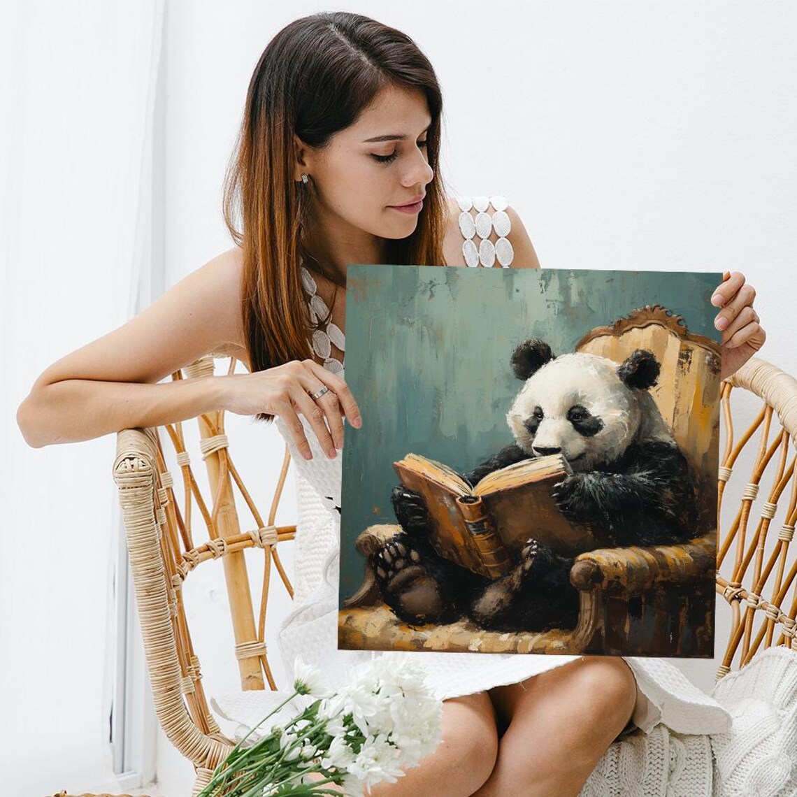 Panda Whimsical Rustic Decor, Literary Escape Art Print - Image 3