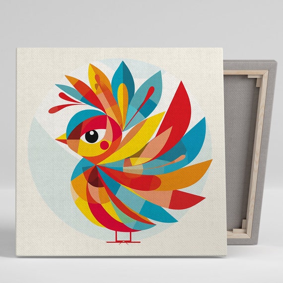 Vibrant Geometric Bird Art Or Poster Abstract Whimsical Contemporary Decor Living Room Childrens Room Office Wall Art Bird Decor