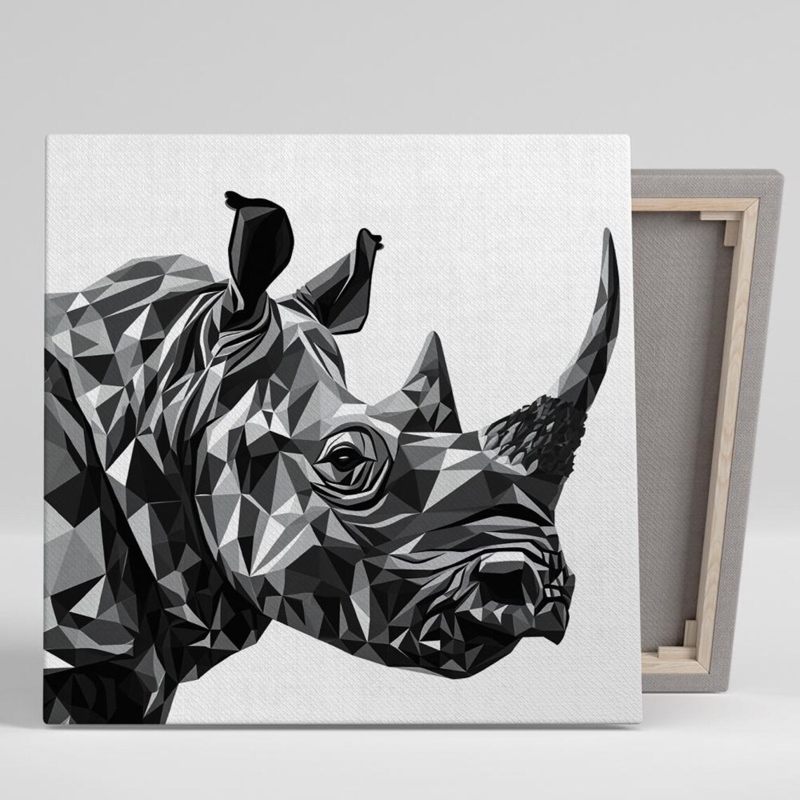 Geometric Black White Rhino Head Modern Abstract Animal Wall Art Poster