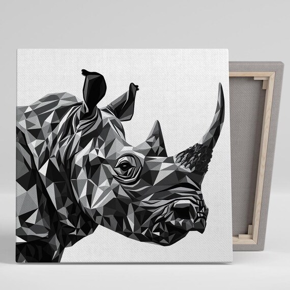 Geometric Black White Rhino Head Modern Abstract Animal Wall Art Poster