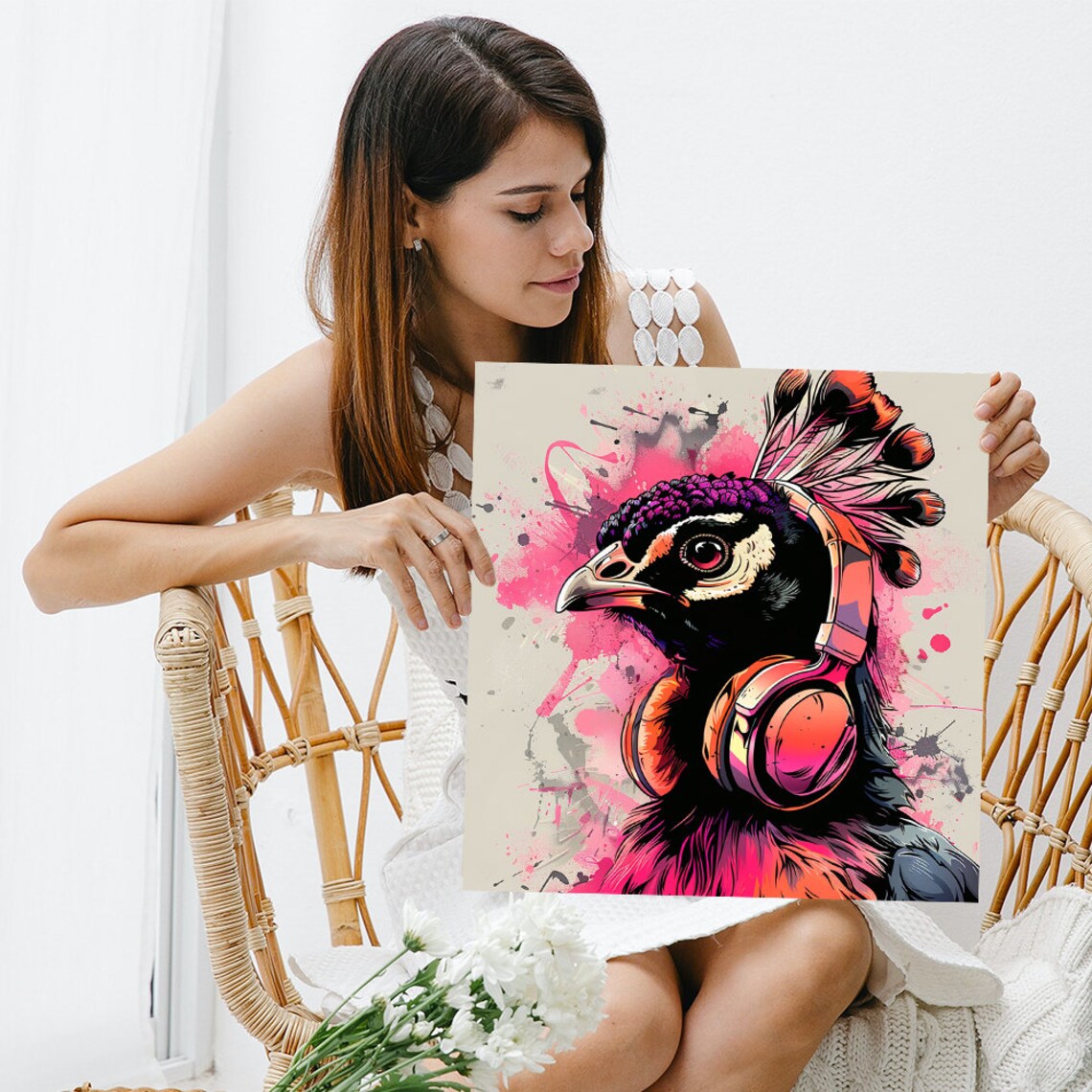 Funky Rooster Beats Art Or Poster Pop Art Street Art Decor Living Room Bedroom Home Office Game Room Wall Art Pink Purple Orange - Image 3