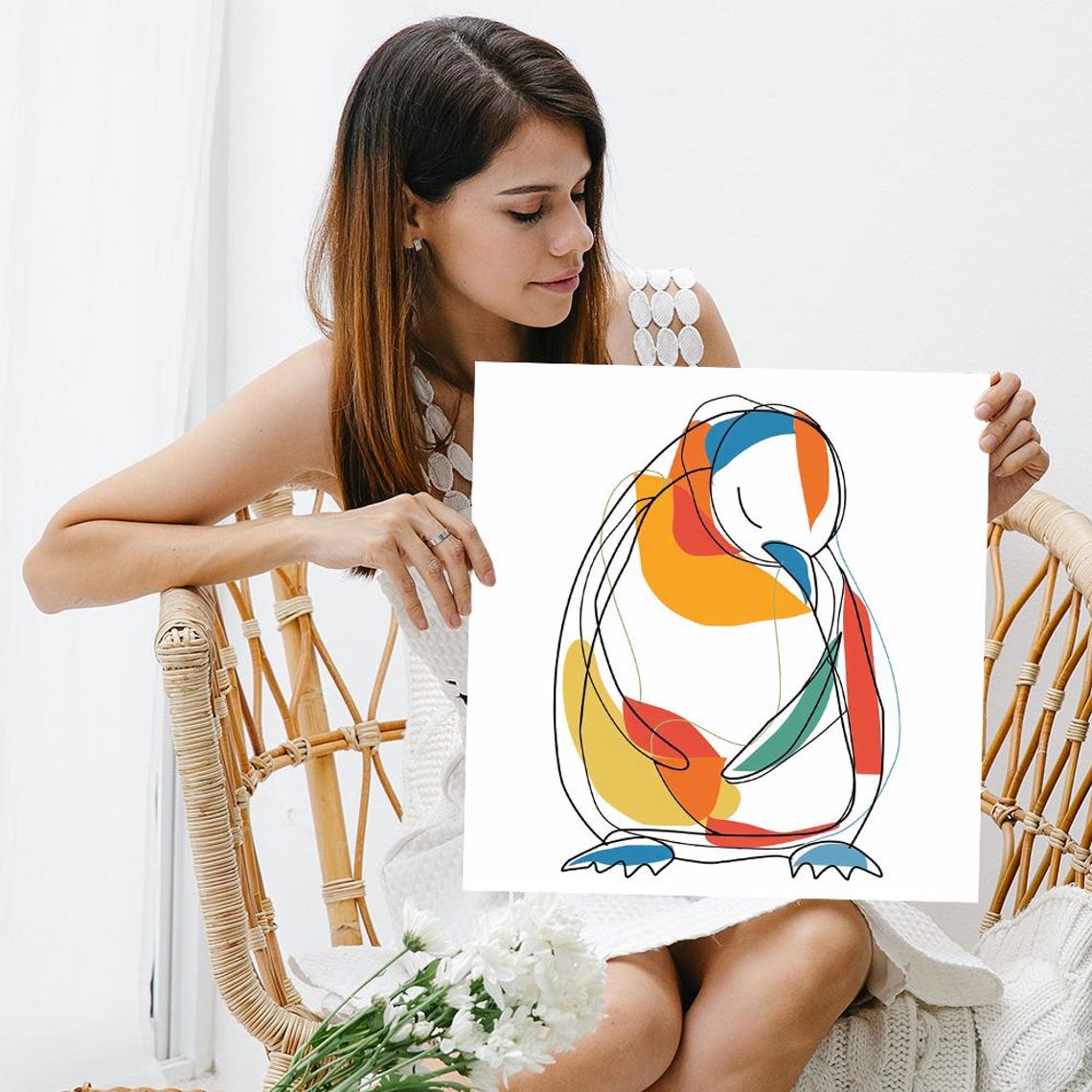 Abstract Penguin Line Art Colorful Minimalist Modern Animal Poster - Image 3