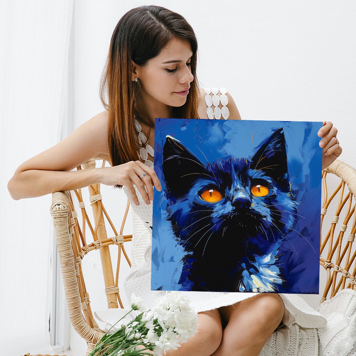 Electric Blue Feline Gaze Art Or Poster Contemporary Animal Pop Art Living Room Bedroom Office Childrens Room Decor Feline Decor - Image 3