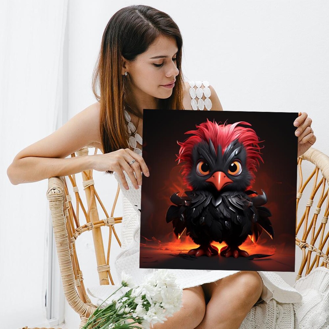 Cute Baby Phoenix Chick Fiery Fantasy Bird Art Poster Kids Room Decor - Image 3