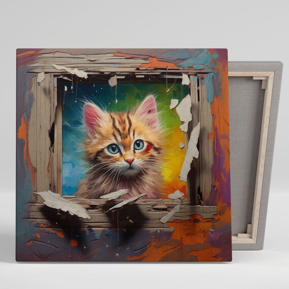 Cute Ginger Kitten Blue Eyes Broken Frame Graffiti Art Funny Poster