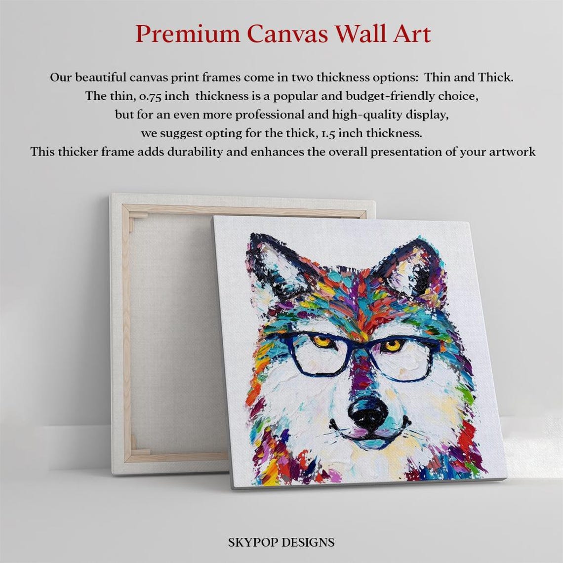 Hipster Wolf With Glasses Colorful Impasto Brushstroke Wall Poster - Image 3