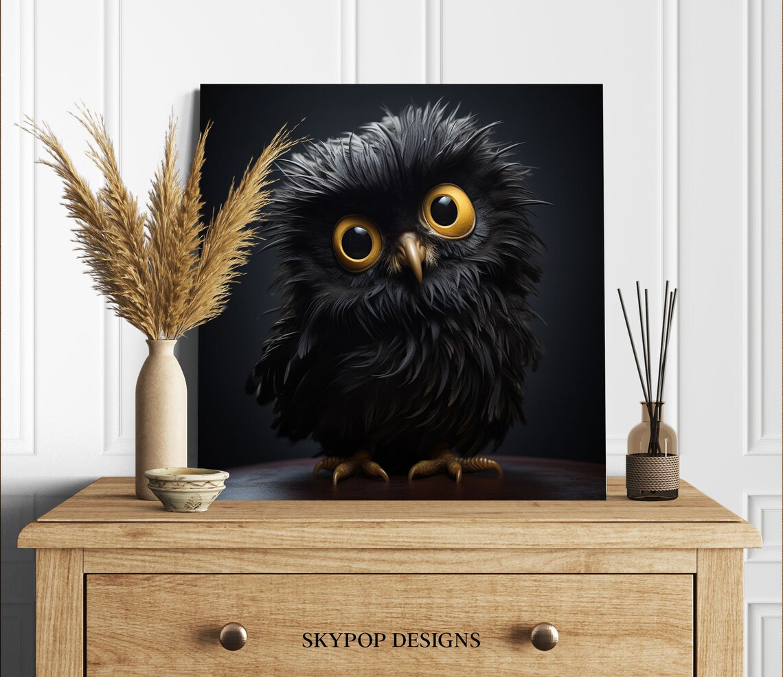 Black Owl Art Print, Living Room Animal Decor - Image 2