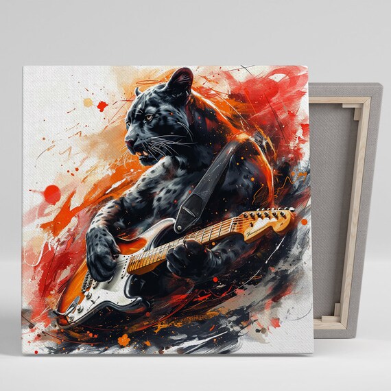 Panther Shredder Wall Art Or Poster Animal Music Contemporary Decor Living Room Game Room Office Wall Art Black Orange Red White