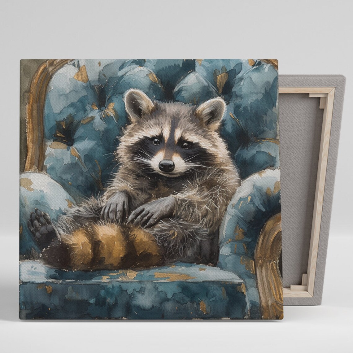 Regal Raccoon Repose Art Print, Whimsical Animal Decor