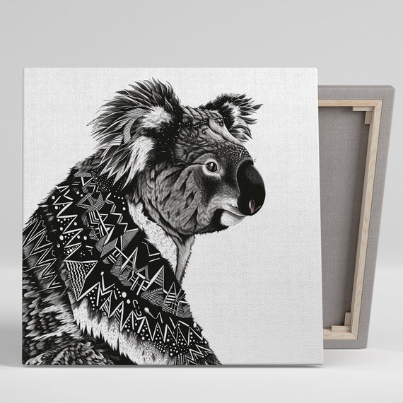 Koala Art Or Poster Animal Bohemian Dcor Childrens Room Living Room Black White Multicolor Geometric Fusion Art Koala Decor