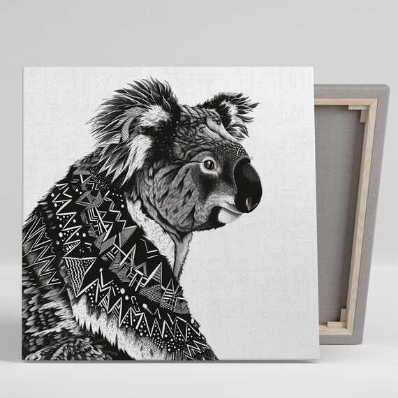 Koala Geometric Portrait Black White Line Art Modern Wall Art