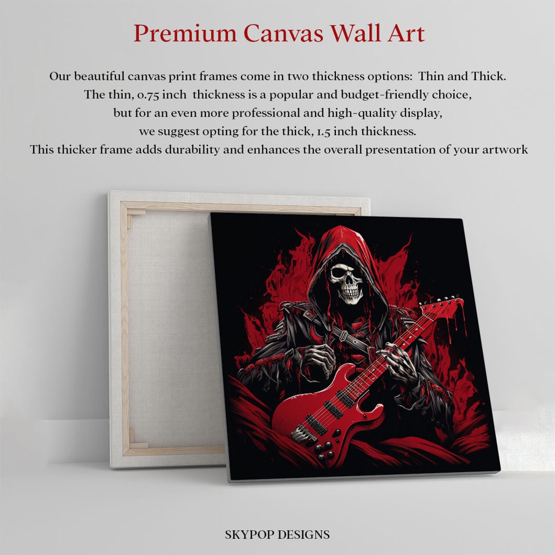 Grim Reaper Skeleton Red Guitar Gothic Dark Music Art Poster - Image 2