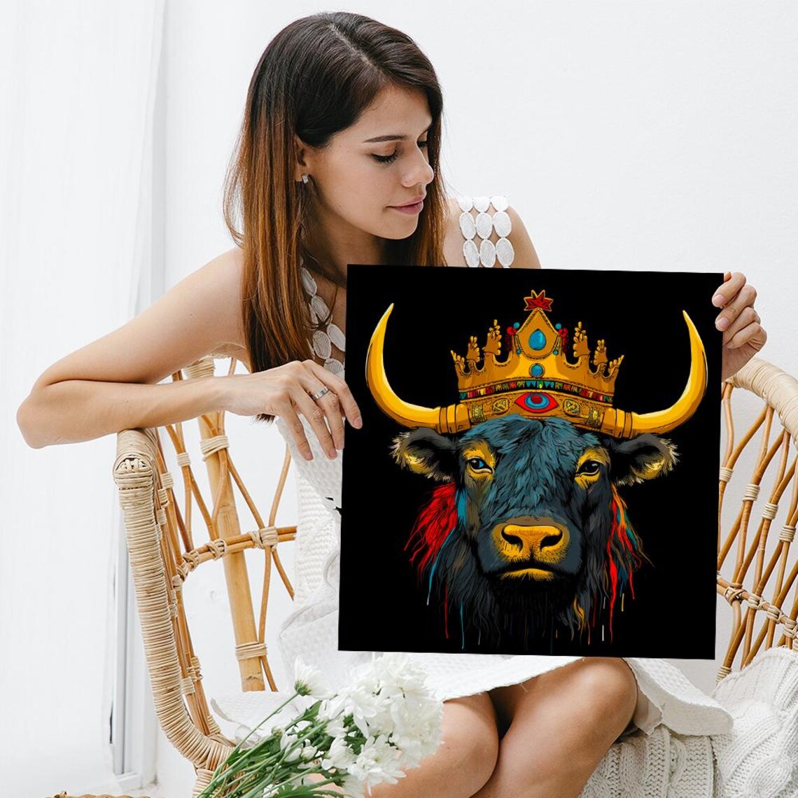 Highland Cow Gold Crown Pop Art Black Background Wall Art Poster - Image 3