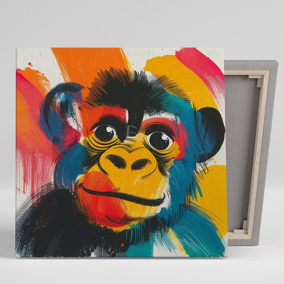 Chimpanzee Art Or Poster Pop Art Eclectic Decor Living Room Childrens Room Office Bedroom Wall Art Vibrant Colorful Design