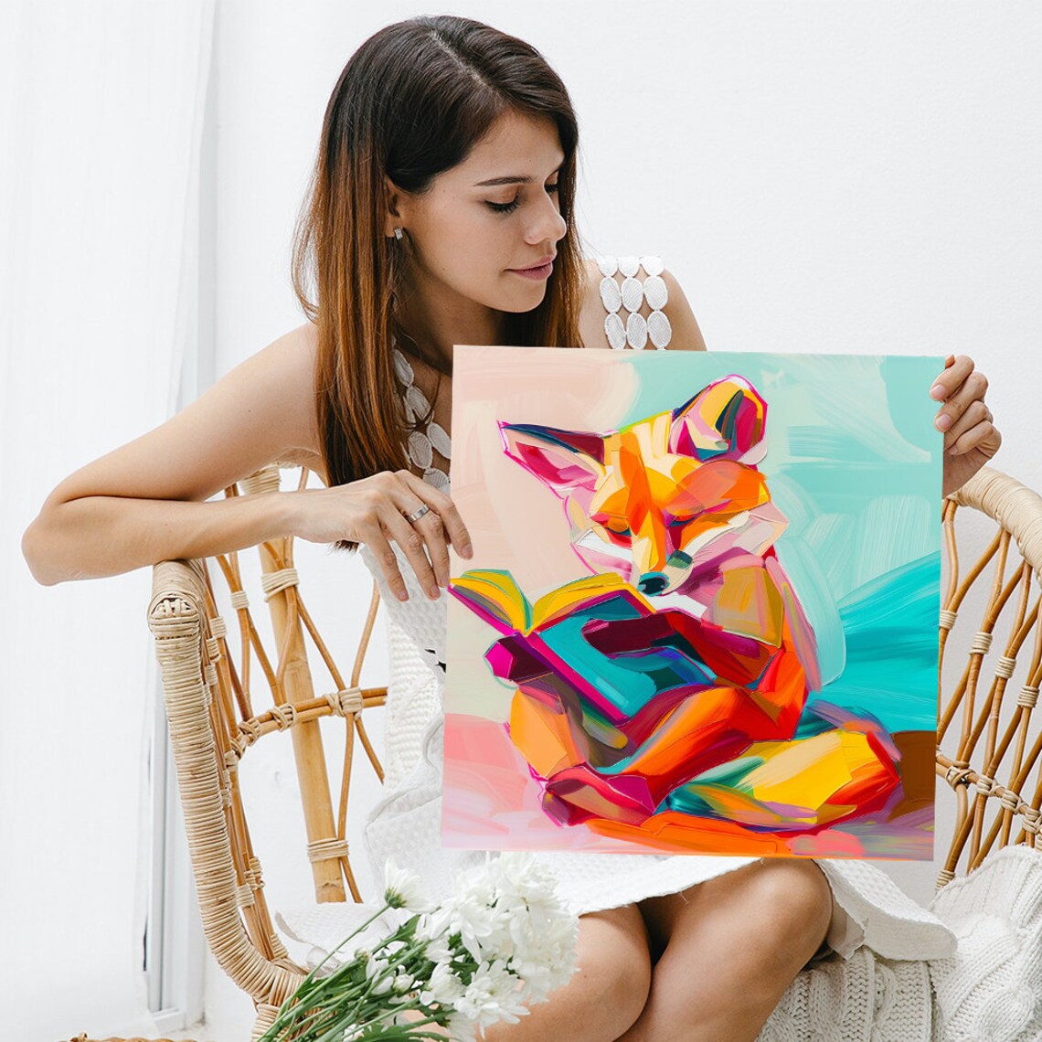 Bookworm Fox Abstract Whimsical Wall Art Print - Image 3