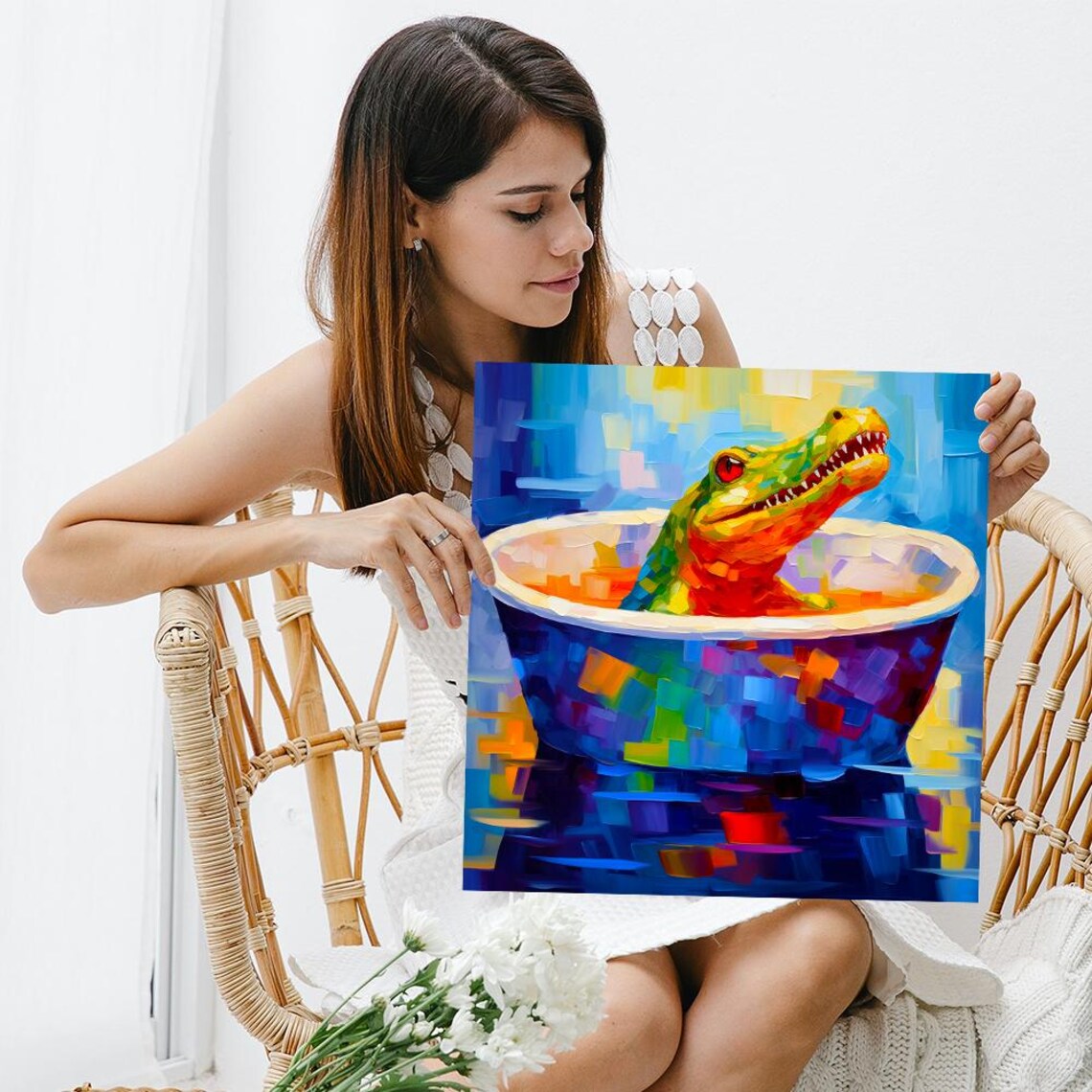 Croc In A Tub Wall Art Print, Eclectic Kids Decor - Image 3