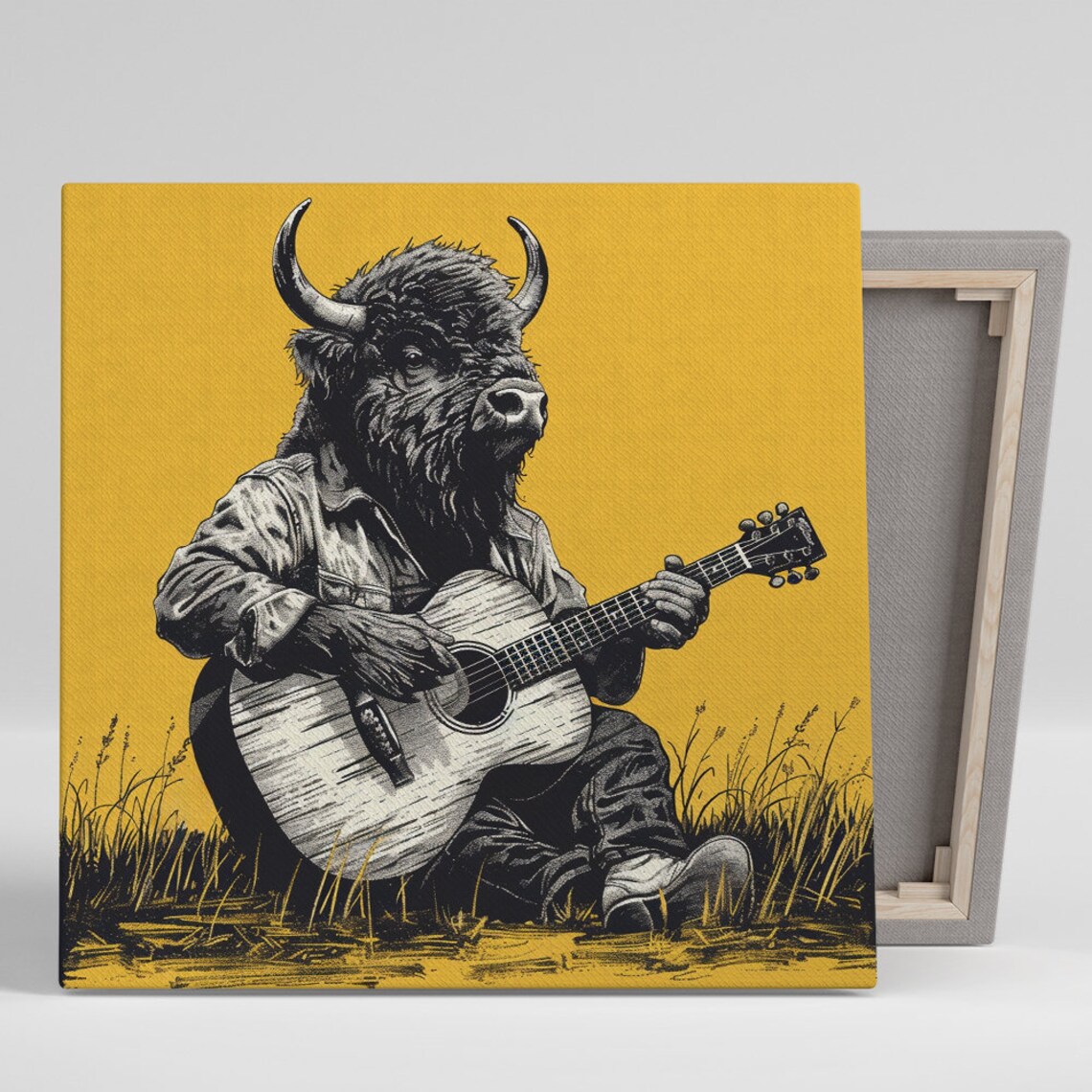 Bison Music Theme Rustic Bohemian Wall Art Print